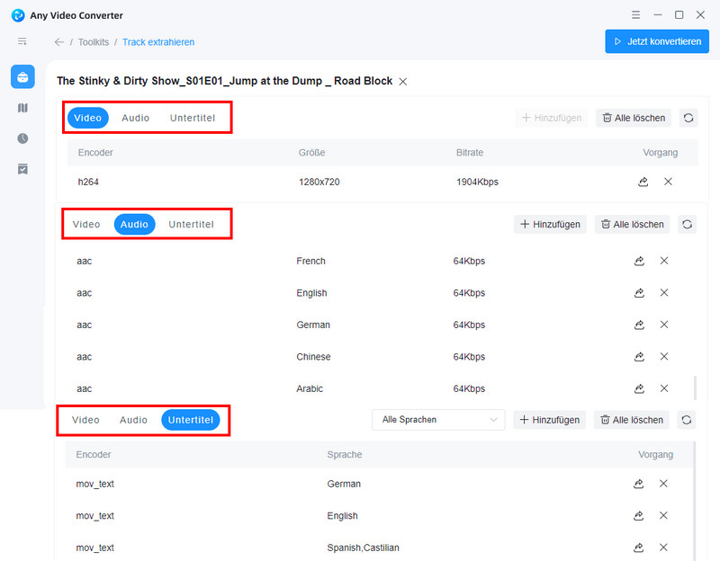 Audio und Untertitel bearbeiten