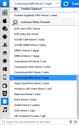 Choose MP4 as the output format