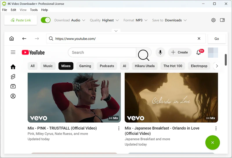 search playlist in 4k video downloader +