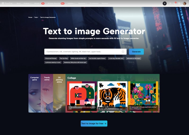 capcut online text to image generator