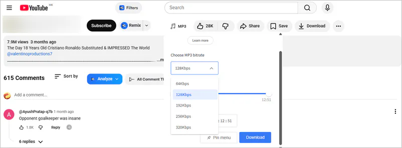 download youtube video as mp3 in savemp3 chrome extension