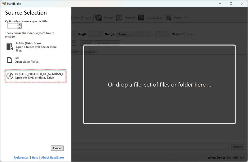 add dvd drive to handbrake on windows 11