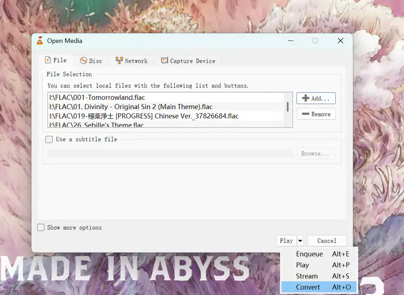add flac files to vlc