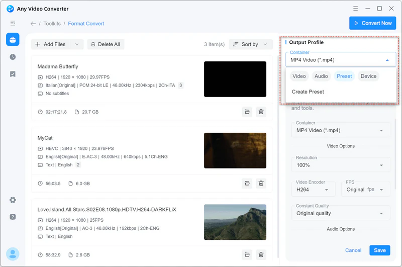 create a preset for video conversion