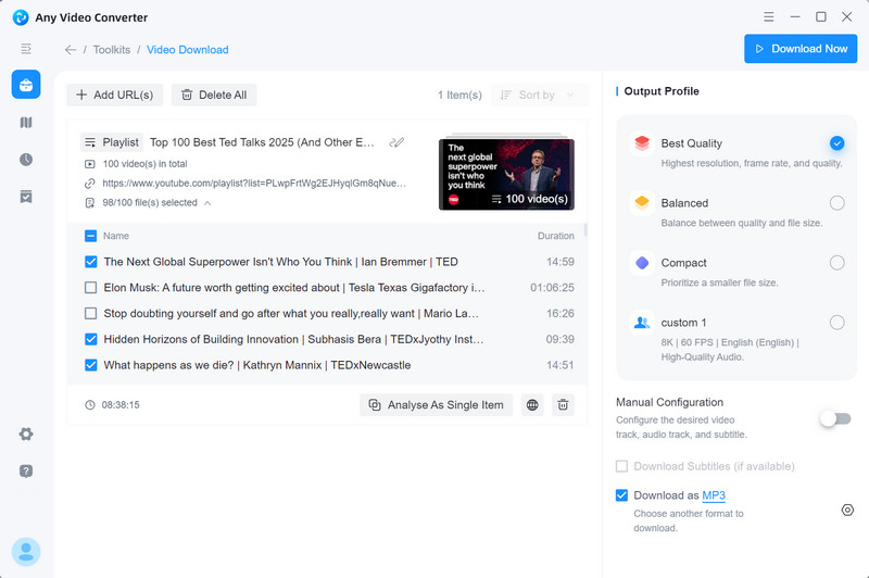 select specific videos from playlist to download