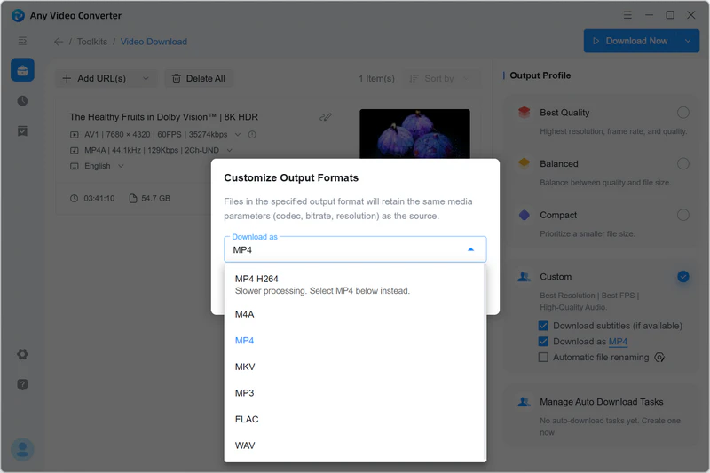 configure output settings
