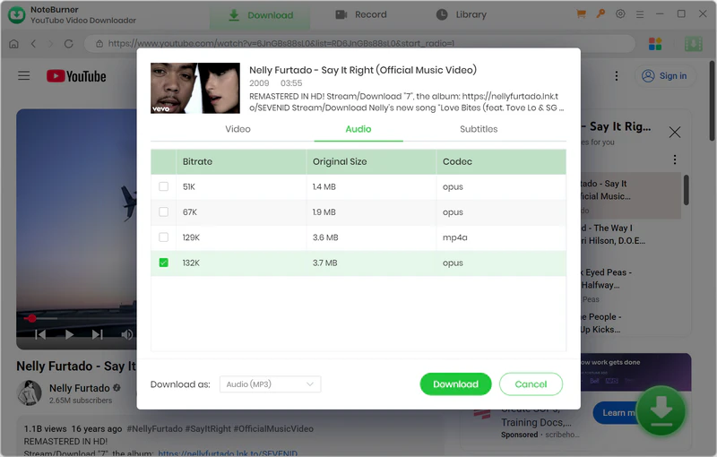 select mp3 as the output format